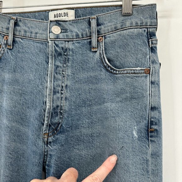 Agolde Blue Nico Distressed Split Hem Button Fly High Rise 26 Denim Jeans - Picture 3 of 8